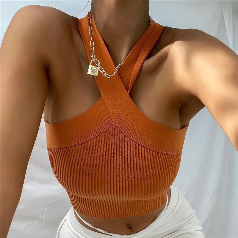 Ribbed Halter Racerback Crop Tank