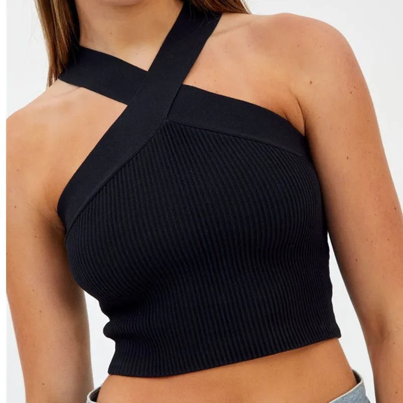 Ribbed Halter Racerback Crop Tank