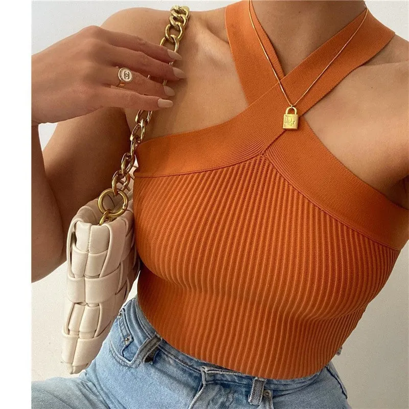 Ribbed Halter Racerback Crop Tank