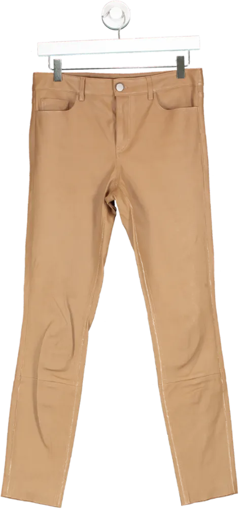 Theory Brown Slim Fit Leather Trousers UK 8