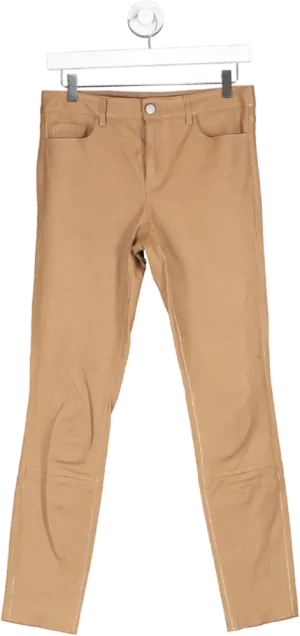 Theory Brown Slim Fit Leather Trousers UK 8