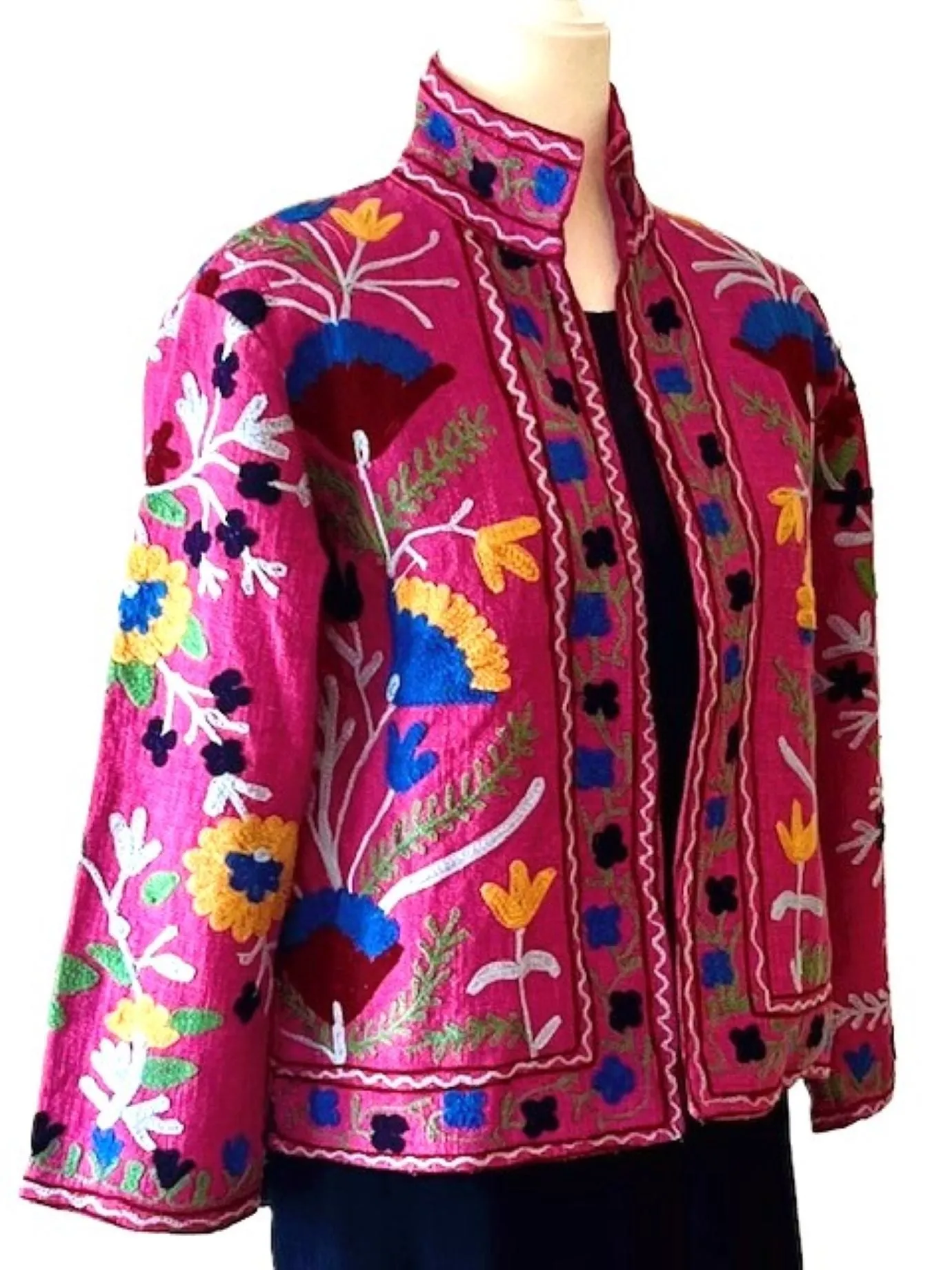 Wearable Art In This Hand Embroidered Short Jacket.  (Pink)