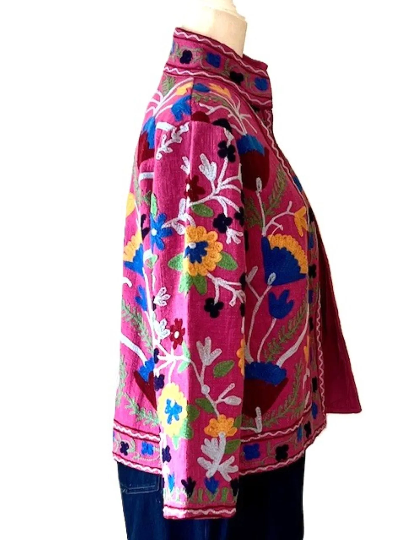 Wearable Art In This Hand Embroidered Short Jacket.  (Pink)