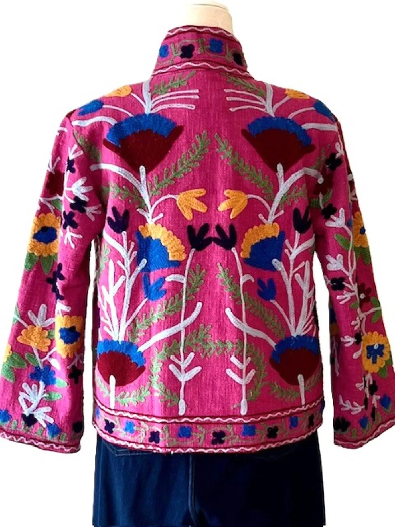 Wearable Art In This Hand Embroidered Short Jacket.  (Pink)