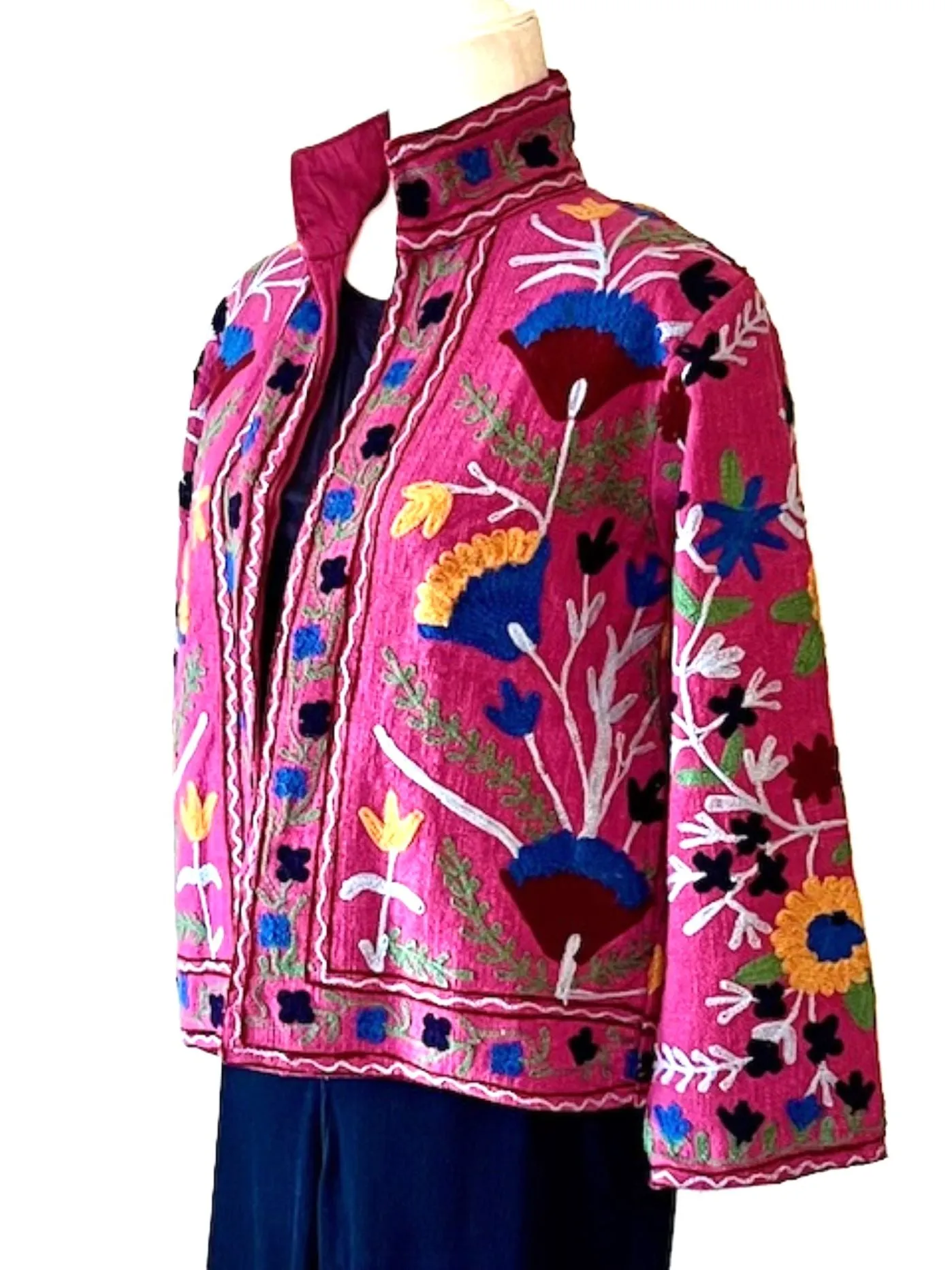 Wearable Art In This Hand Embroidered Short Jacket.  (Pink)