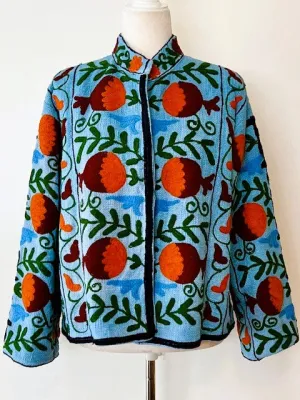 Wearable Art In This Hand Embroidered Short Jacket.  (Royal)
