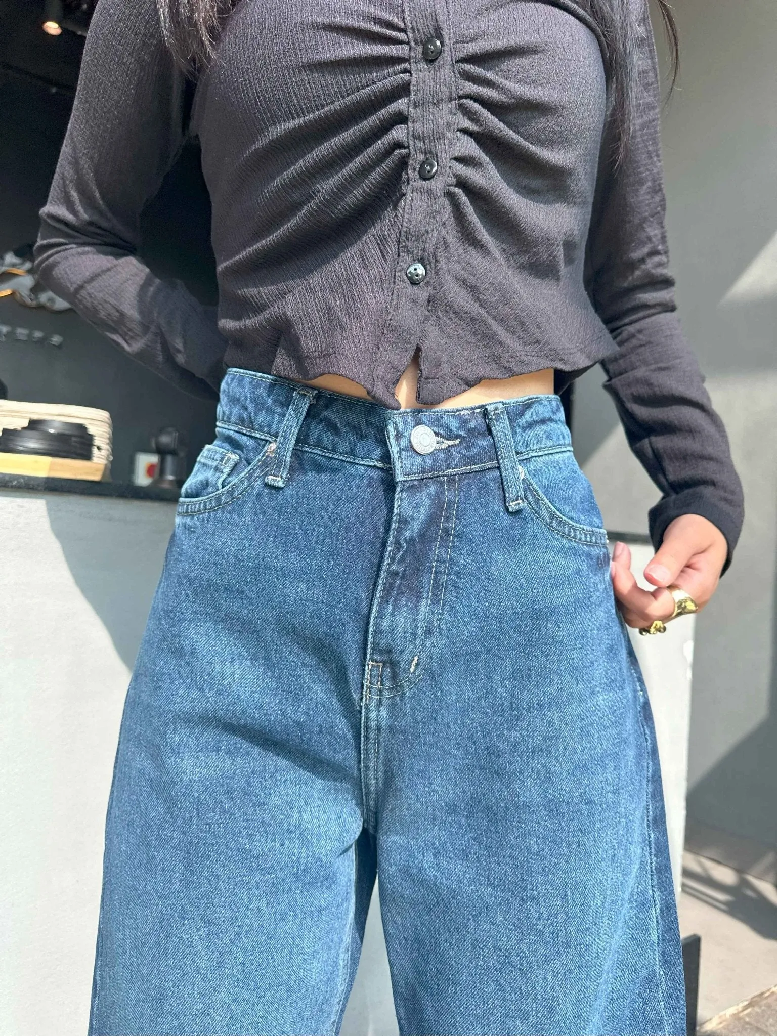 Wide Leg - Classic Navy Blue Jeans.