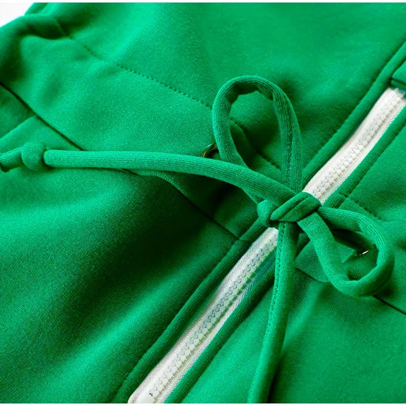 Winter Fleece Stand-up Collar Zipper Lace Up Joggers Jumpsuit
