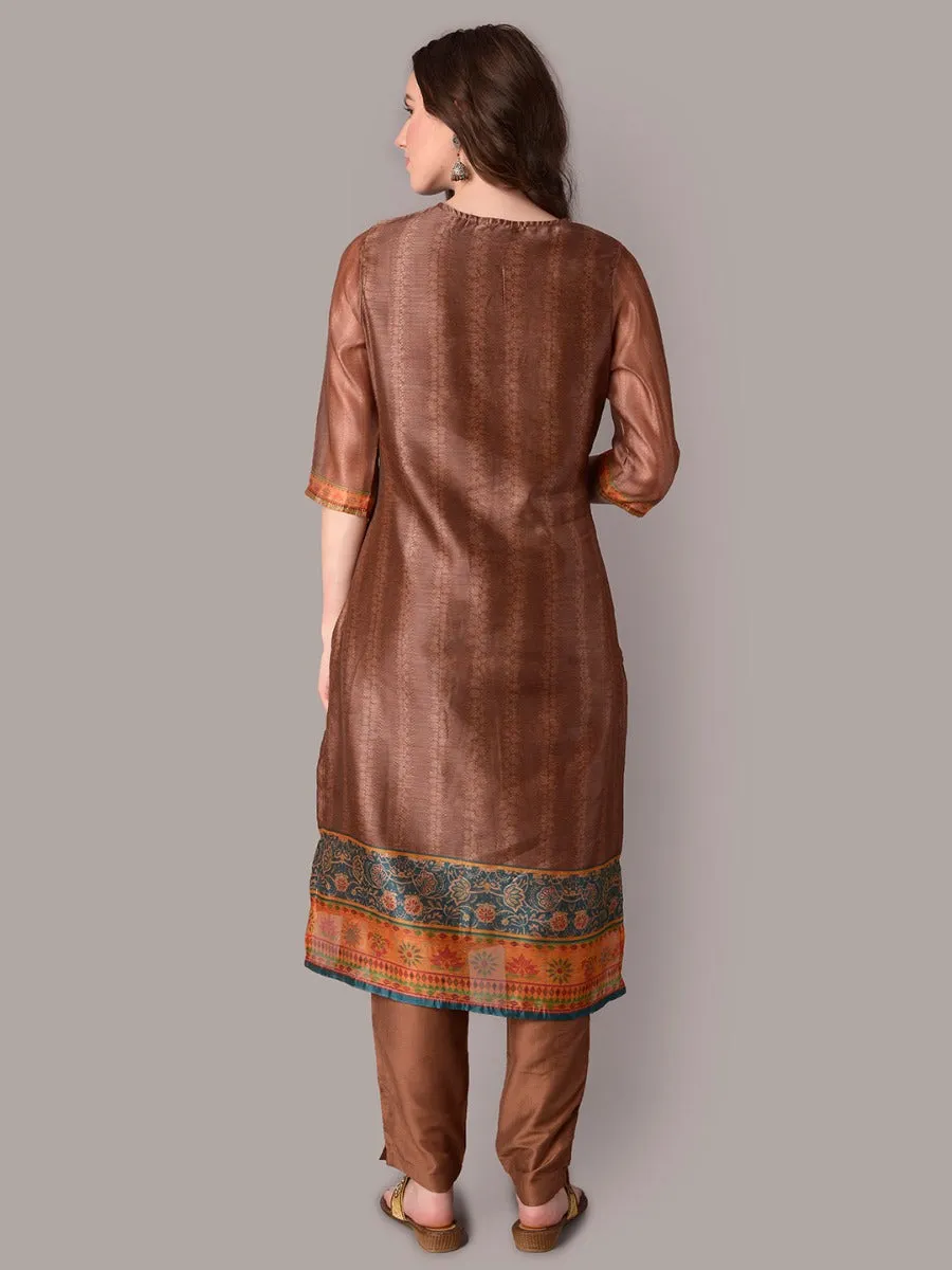 Women Brown Kurta Trouser Dupatta