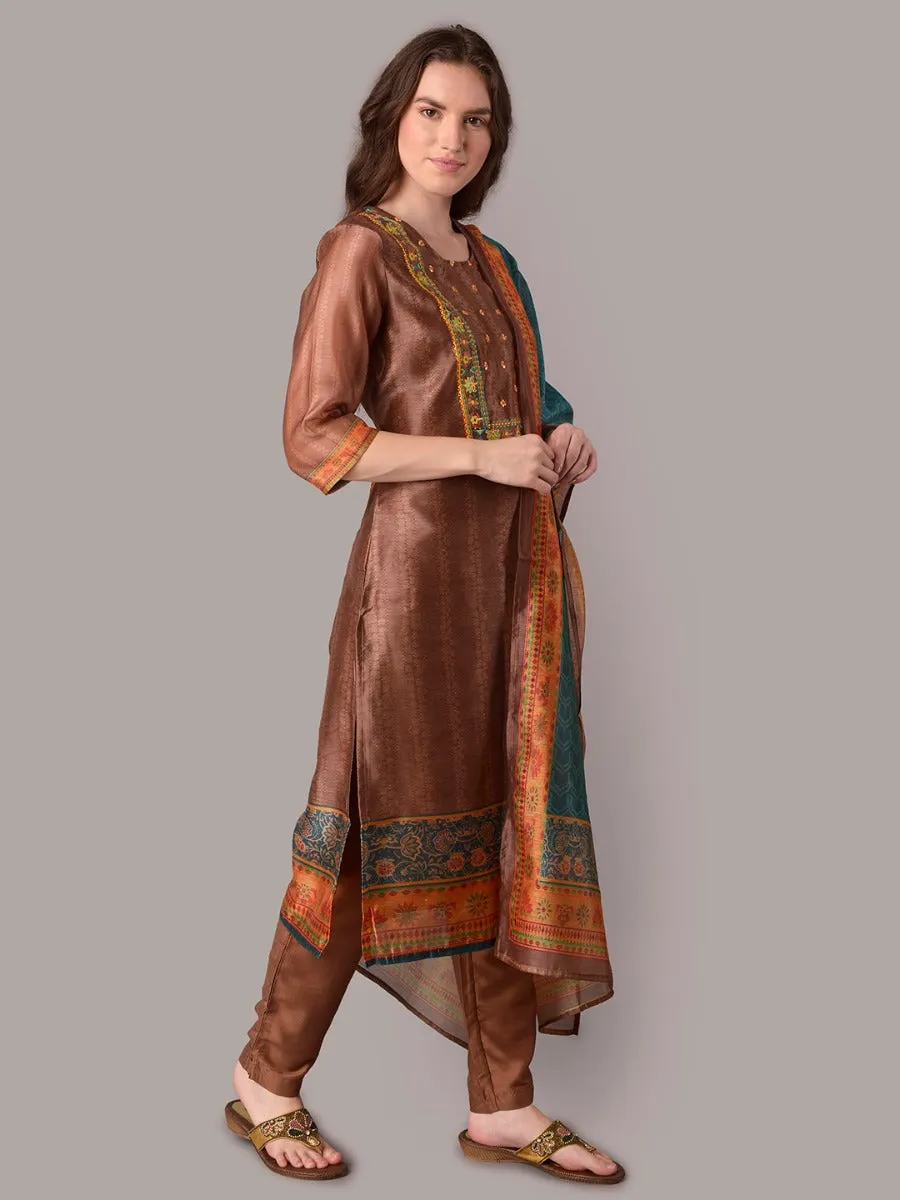 Women Brown Kurta Trouser Dupatta