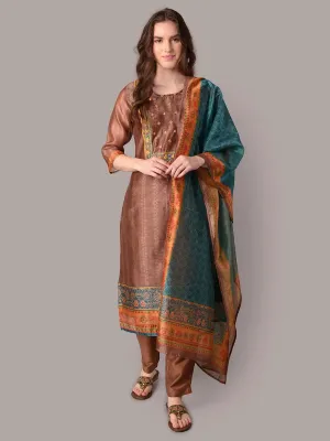 Women Brown Kurta Trouser Dupatta