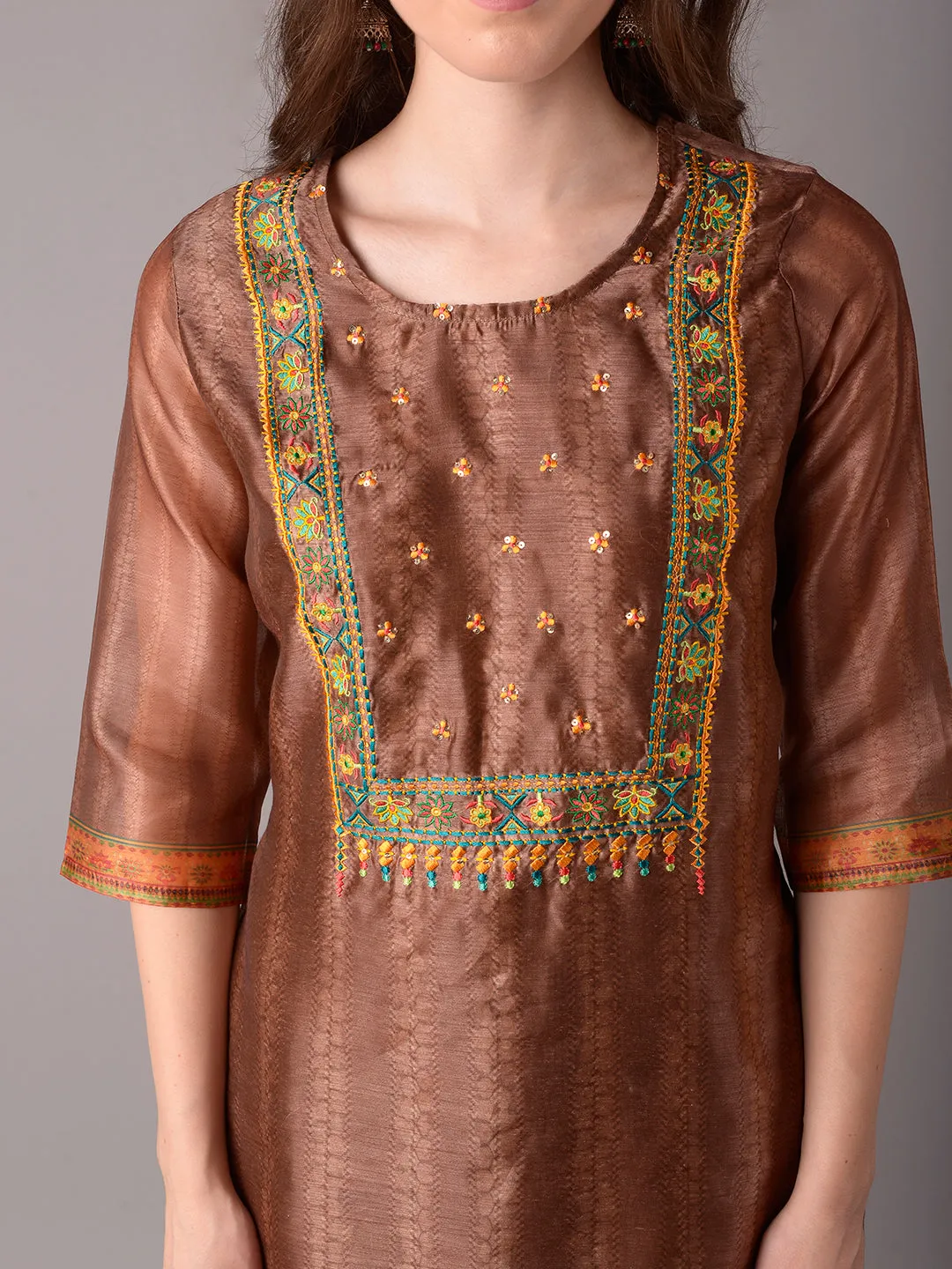 Women Brown Kurta Trouser Dupatta