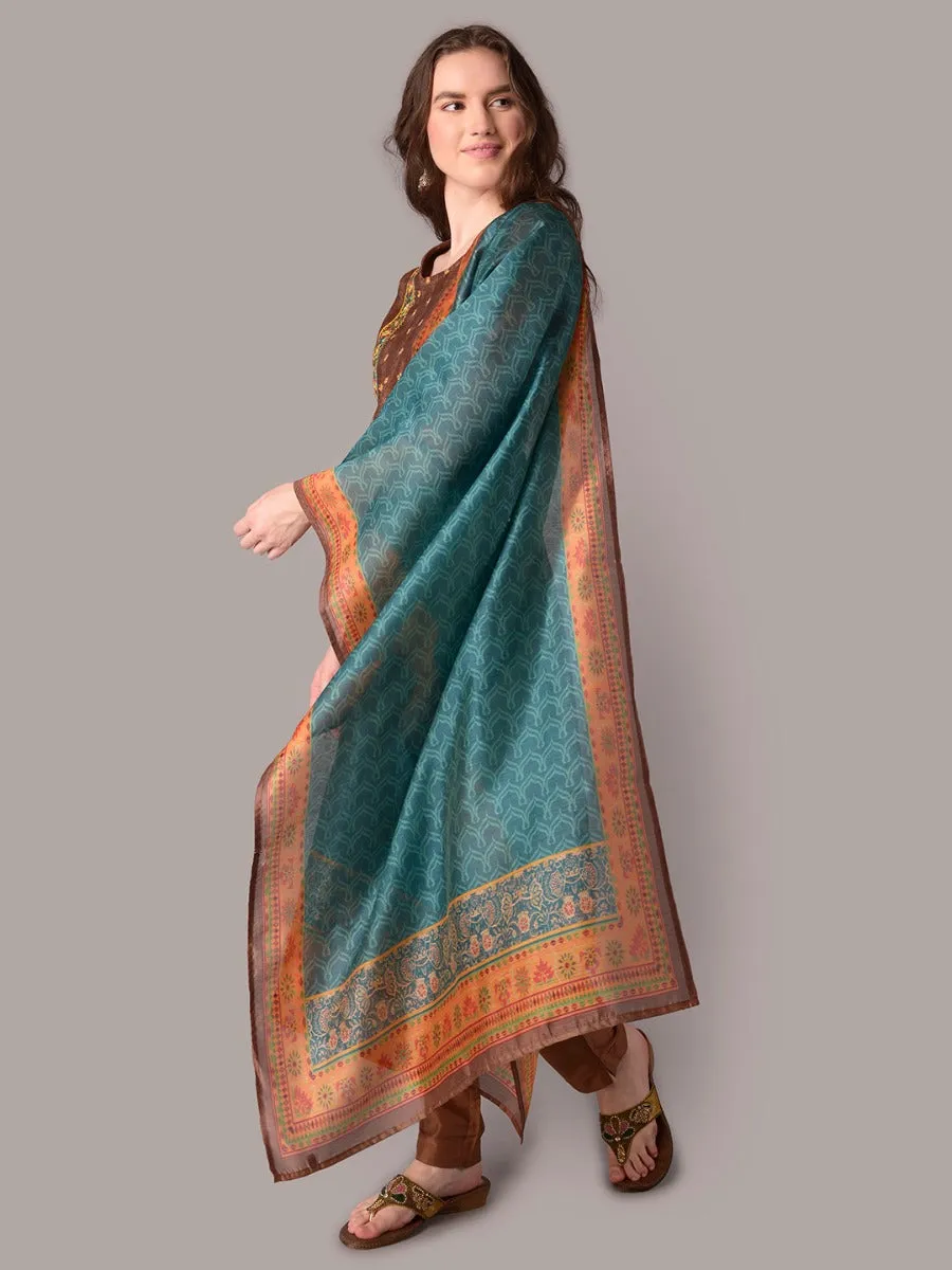 Women Brown Kurta Trouser Dupatta