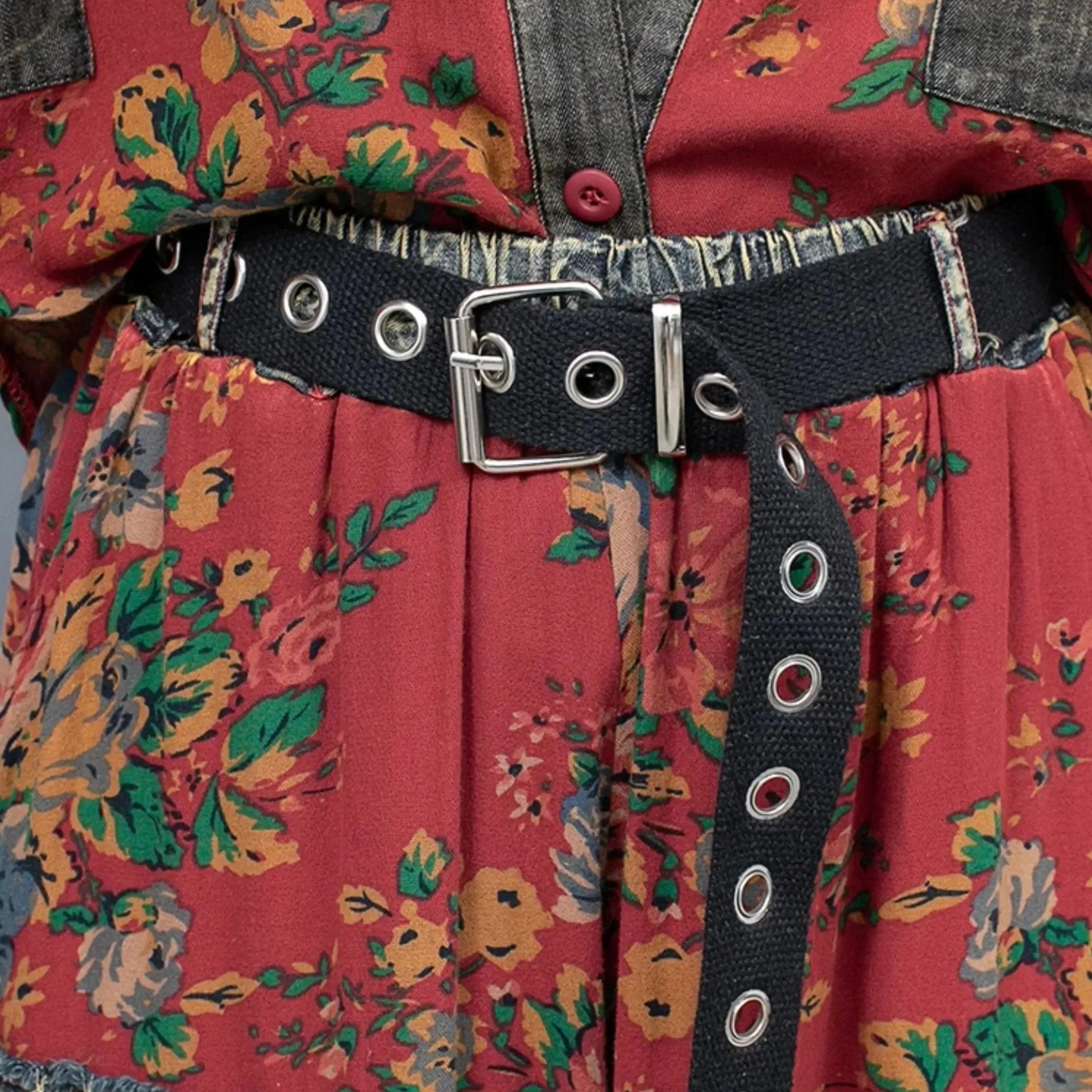 Women's 2 Piece Distressed Denim Floral Harem Pants Set