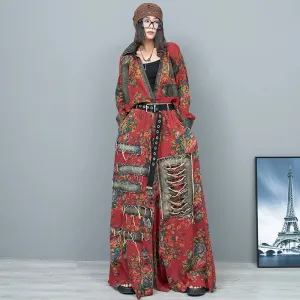 Women's 2 Piece Distressed Denim Floral Harem Pants Set
