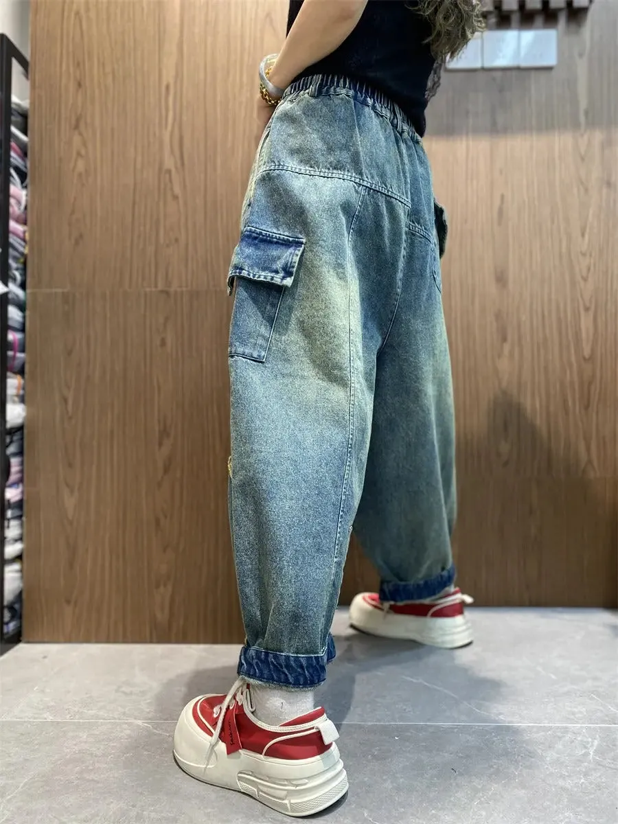 Women's Blue Jeans Retro Blue Harem Denim Trousers