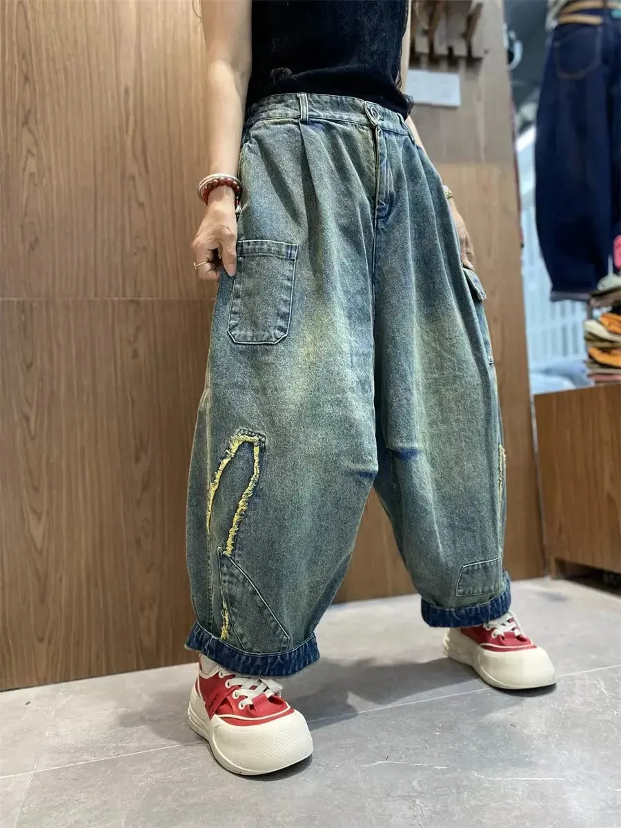 Women's Blue Jeans Retro Blue Harem Denim Trousers