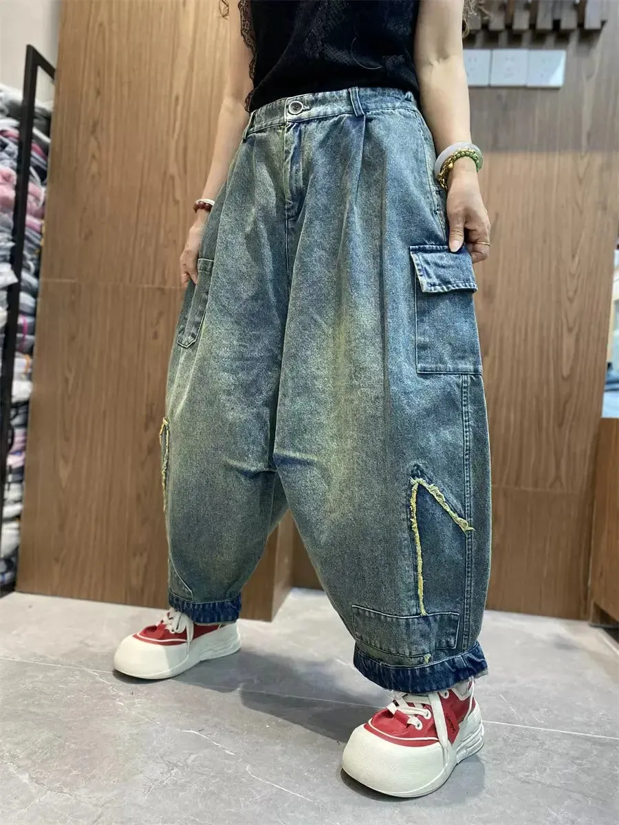 Women's Blue Jeans Retro Blue Harem Denim Trousers