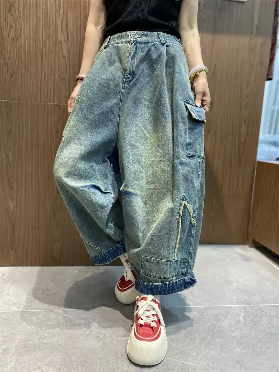 Women's Blue Jeans Retro Blue Harem Denim Trousers