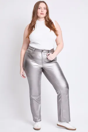 Women's Plus Hyperstretch High Rise Straight Leg Metallic Pant, Smoke