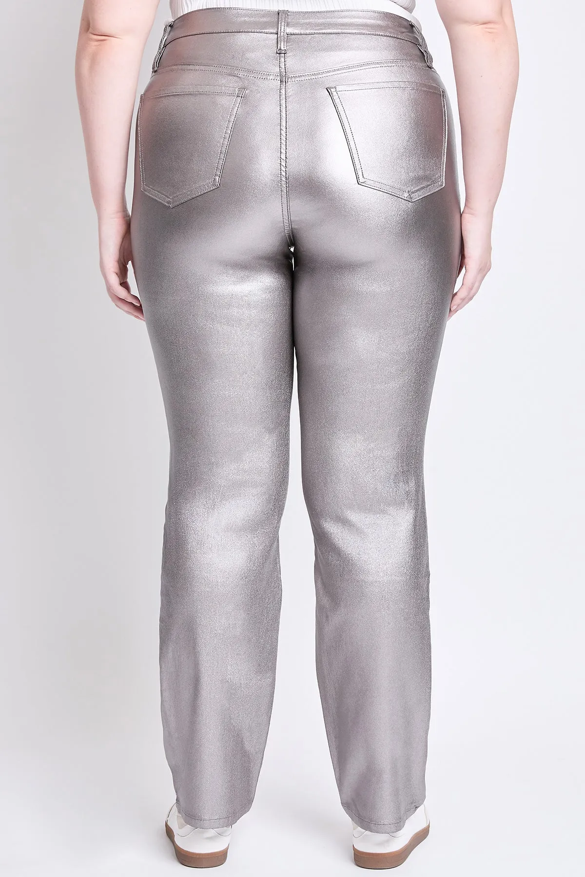 Women's Plus Hyperstretch High Rise Straight Leg Metallic Pant, Smoke