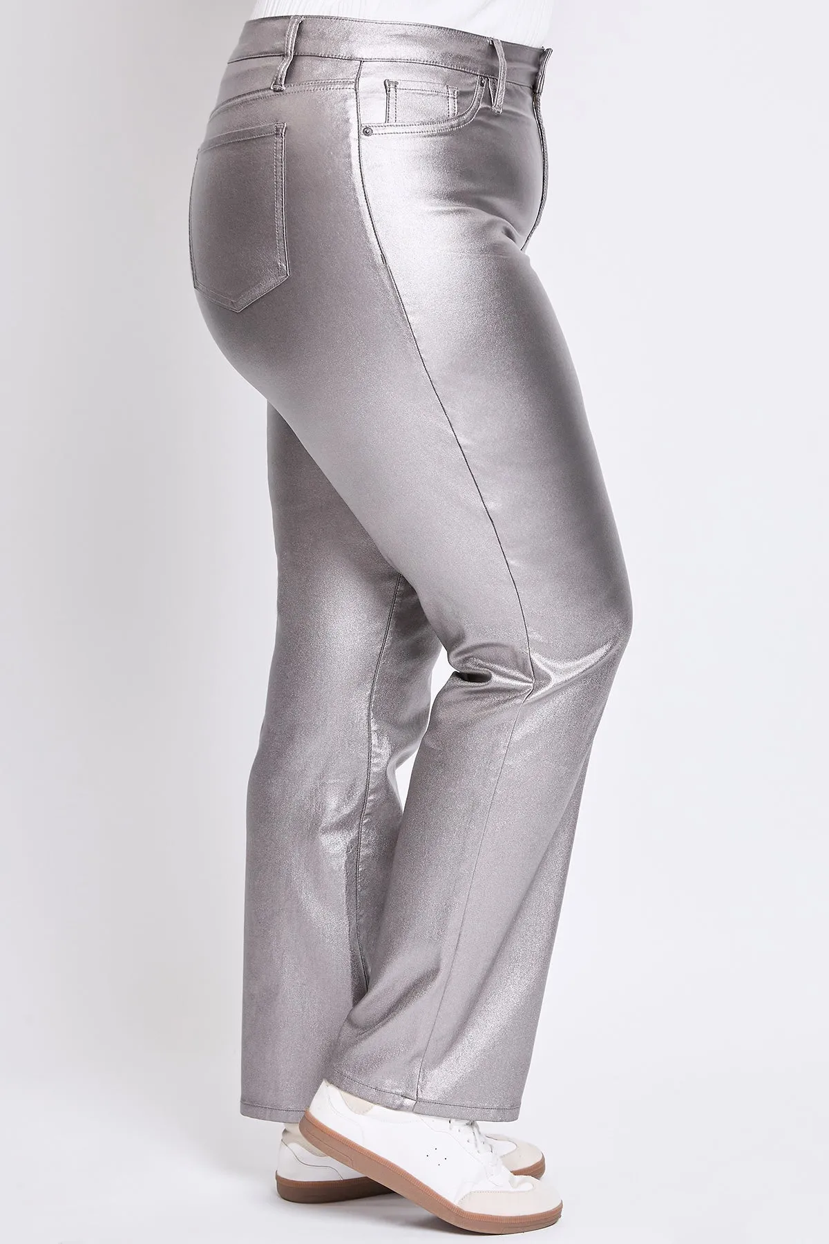 Women's Plus Hyperstretch High Rise Straight Leg Metallic Pant, Smoke
